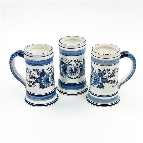 HAND PAINTED BLUE DELFT HOLLAND HEINEKEN STEINS