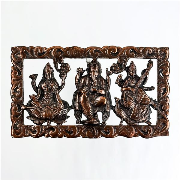 METAL HINDUISM LAKSHMI GANESHA SARASWATI PLAQUE