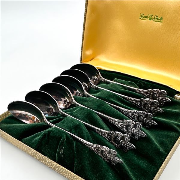 SET OF 6 BOY SCOUTS SPOONS IN BOX - CHESTER EP CO.