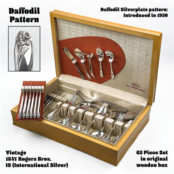 1847 ROGER BROS SILVERPLATE FLATWARE 65PC DAFFODIL