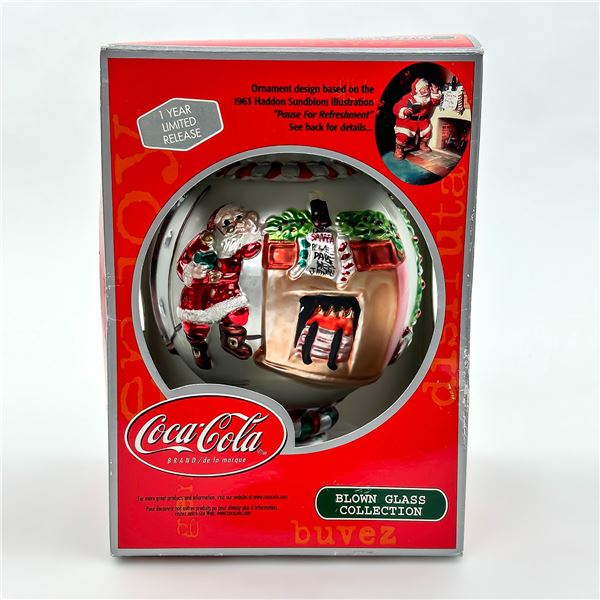 COCA COLA BLOWN GLASS SANTA CHRISTMAS ORNAMENT