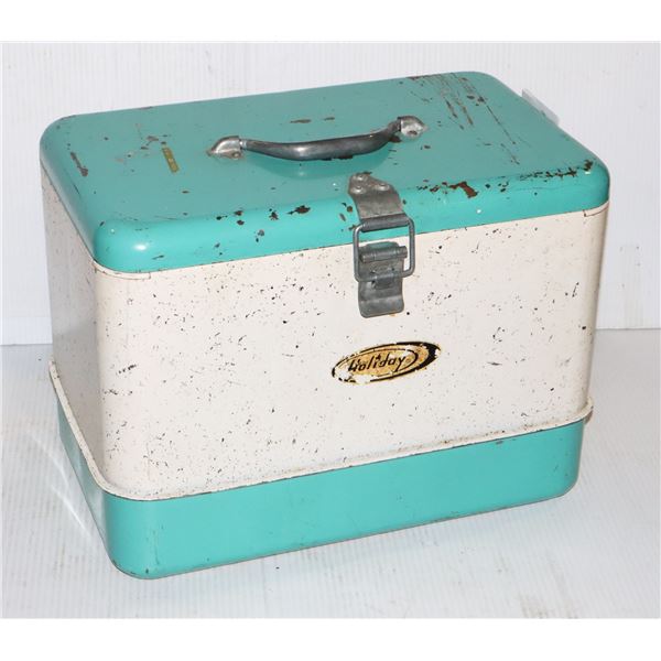 VINTAGE/ ANTIQUE METAL LINED COOLER (HOLIDAY)