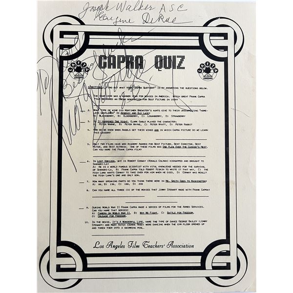 Joseph Walker signed Los Angeles Film Teachers' Association Capra Quiz Sheet