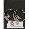 Image 2 : Silver Plated with Rhinestones Chanel Design Hoop Earrings