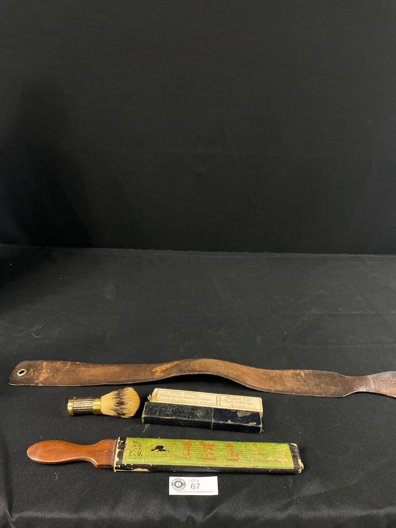 Vintage Razor Strops, 2 Straight razors with Boxes and Brush