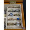 Image 2 : Wood Edged Glass Top Jewelry Case with Lot of Estate Jewelry