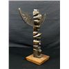 Image 2 : Very Heavy Bronze Totem Pole On Wood Base. Approx.14" W x 12" Tall