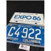 Image 2 : 1 Expo 86 Metal Plate & 1 1969 British Columbia License Plate