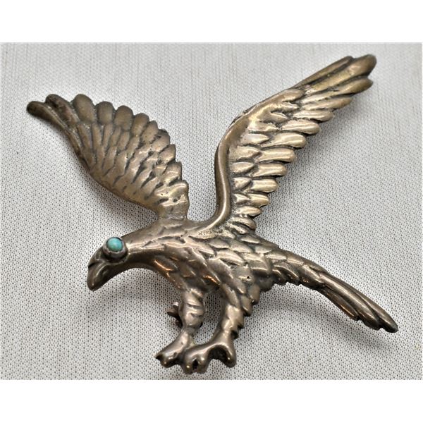 Vintage Sterling Turquoise Eagle Pin