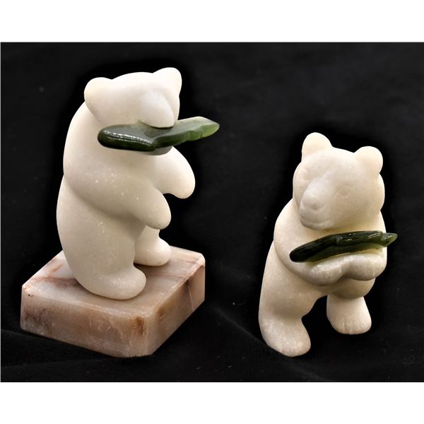 2 Canadian Carved White Marble Polar Bears