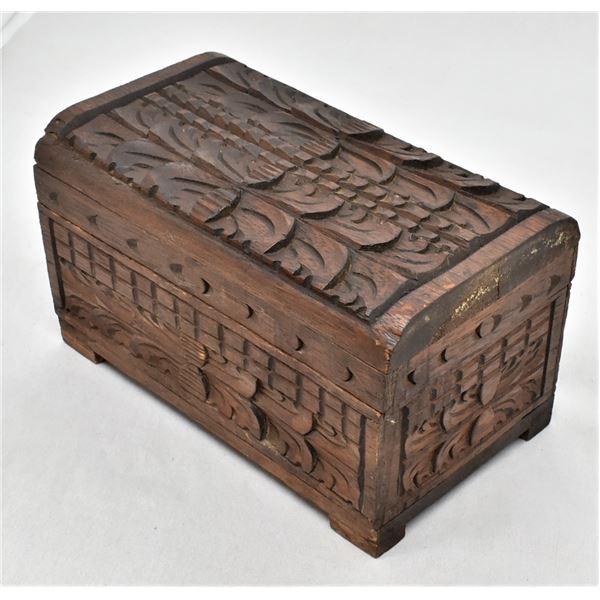 Vintage Hand Carved Ornate Wood Jewelry Box
