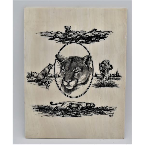 1989 Montana Etched Marble Art Plaque by Rorgreen