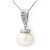 Genuine 0.15ctw Pearl & Diamond Necklace 14K White Gold