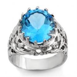 Genuine 10.0 ctw Blue Topaz Men's Ring 10K White Gold