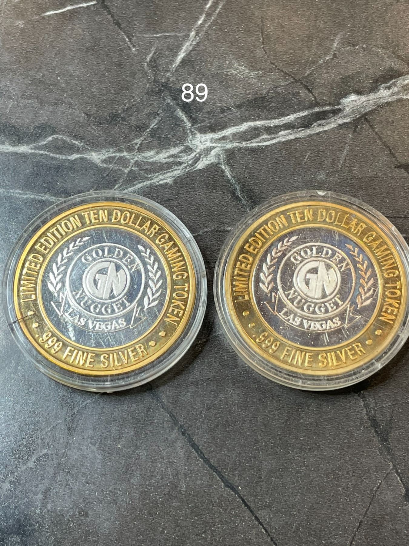 2x Tokens 2x Limited Edition $10 Gaming Token from the Golden Nugget .999 Silver ...