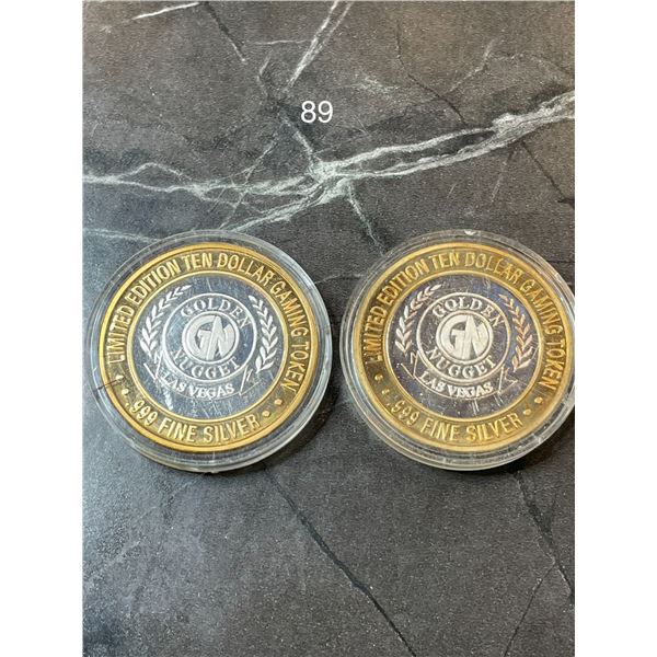 2x Limited Edition $10 Gaming Token from the Golden Nugget .999 Silver