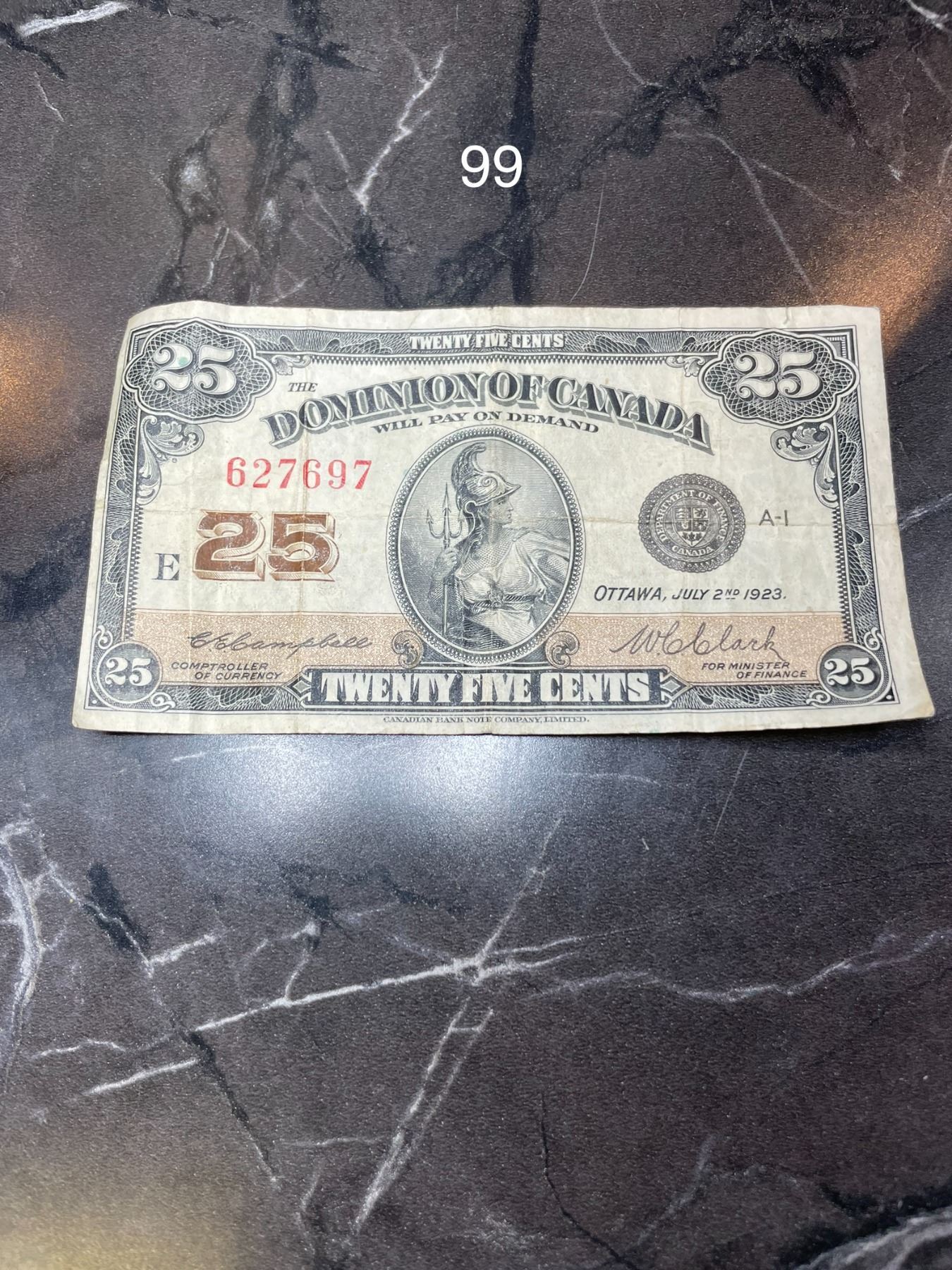 1923 Canadian 25 Cent Note - Beck Auctions Inc.