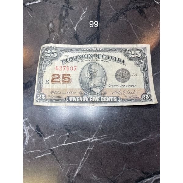 1923 Canadian 25 Cent Note
