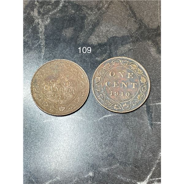 1910 & 1913 Canadian Large One Cent