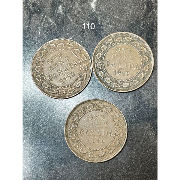 1918 & 1919 Canadian Large One Cent