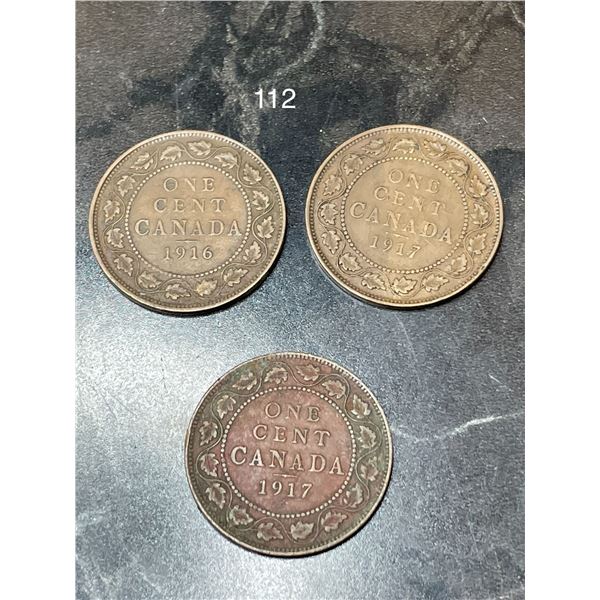 1916 & 1917 Canadian Large One Cent