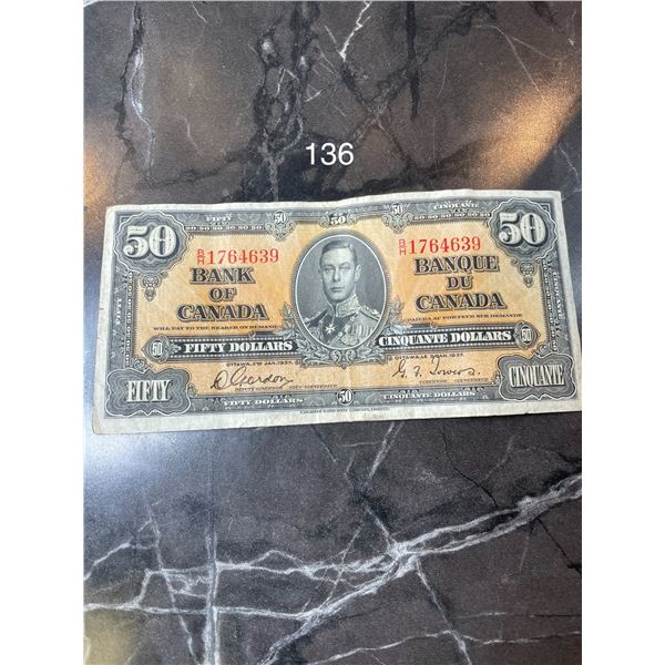 1937 $50 Canadian Banknote