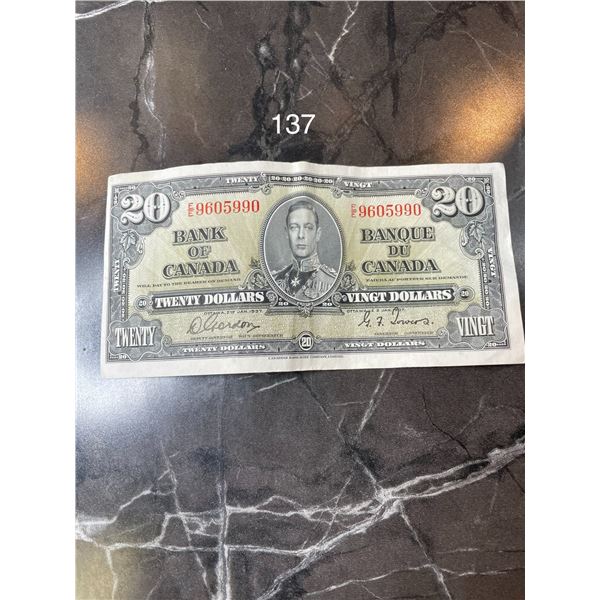 1937 $20 Canadian Banknote