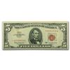 Image 1 : 1963  $5.00 LINCOLN U.S. Note Red Seal AU LEGAL TENDER