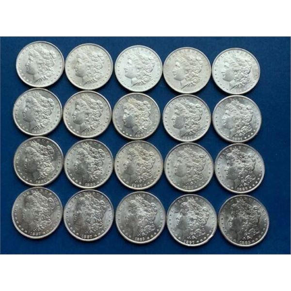 1878-1900 Morgan Silver Dollars ALL BU MS-63 (20-Count Roll Mixed Years)