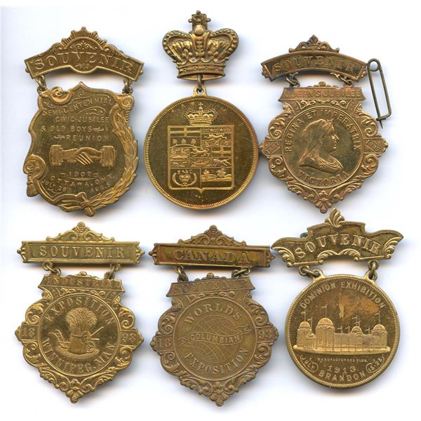 Assorted Souvenir Medals. Gilt Brass.