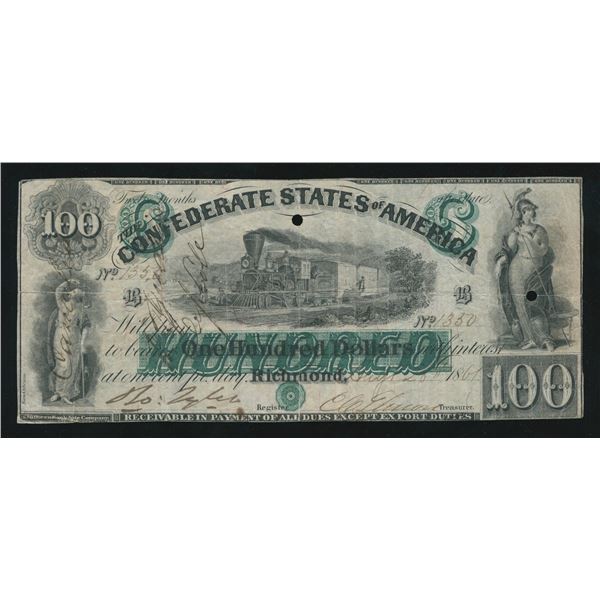 Confederate States of America, Richmond, $100, August 28th, 1861