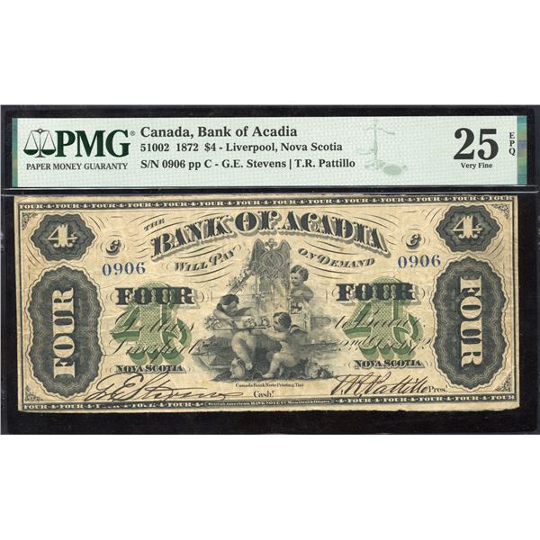 Bank of Acadia $4, 1872