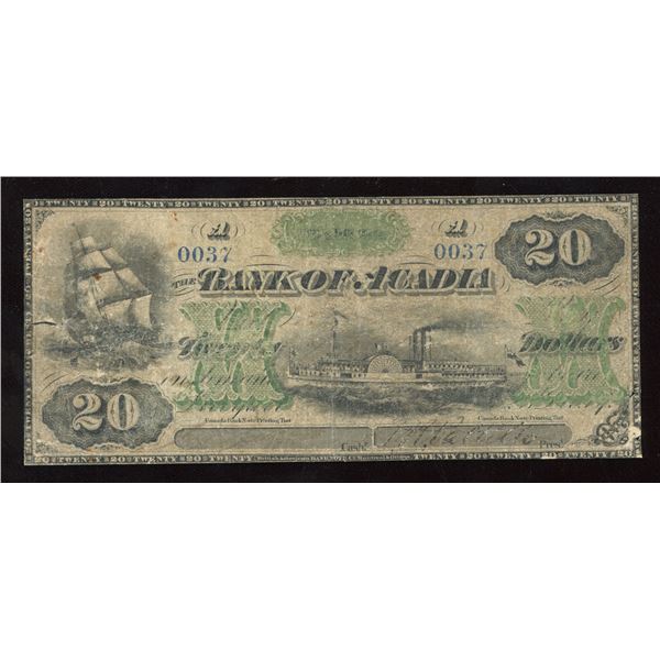 Bank of Acadia $20, 1872