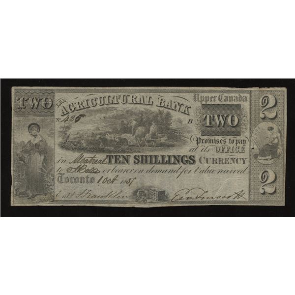 Agricutural Bank of Canada $2, 1837