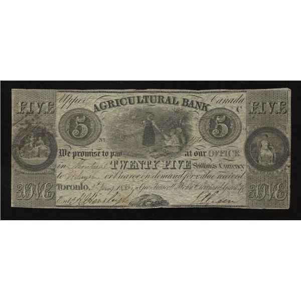 Agricultural Bank of Canada $5, 1836