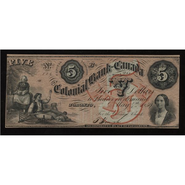 Colonial Bank of Canada $5, 1859