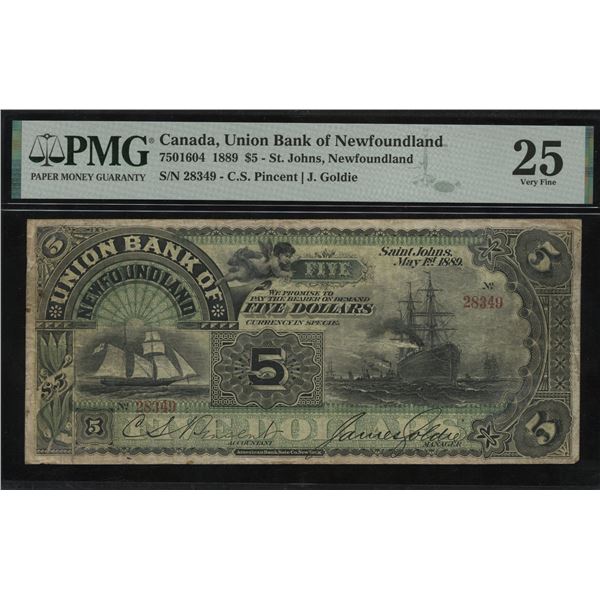 Union Bank of Newfoundland $5, 1889