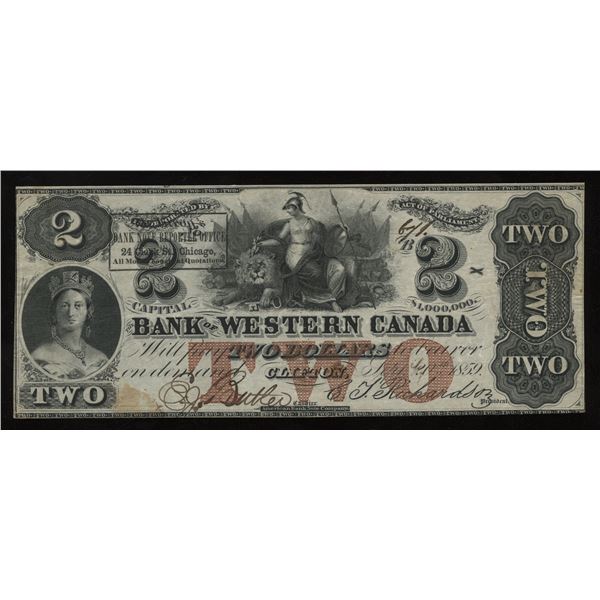 Bank of Western Canada $2, 1859