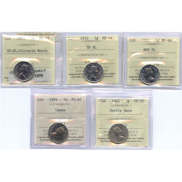 Five Cents - ICCS Graded Lot of 5