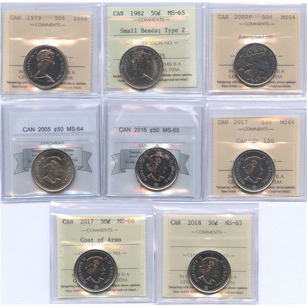 Fifty Cents - Lot of 8 Graded Coins