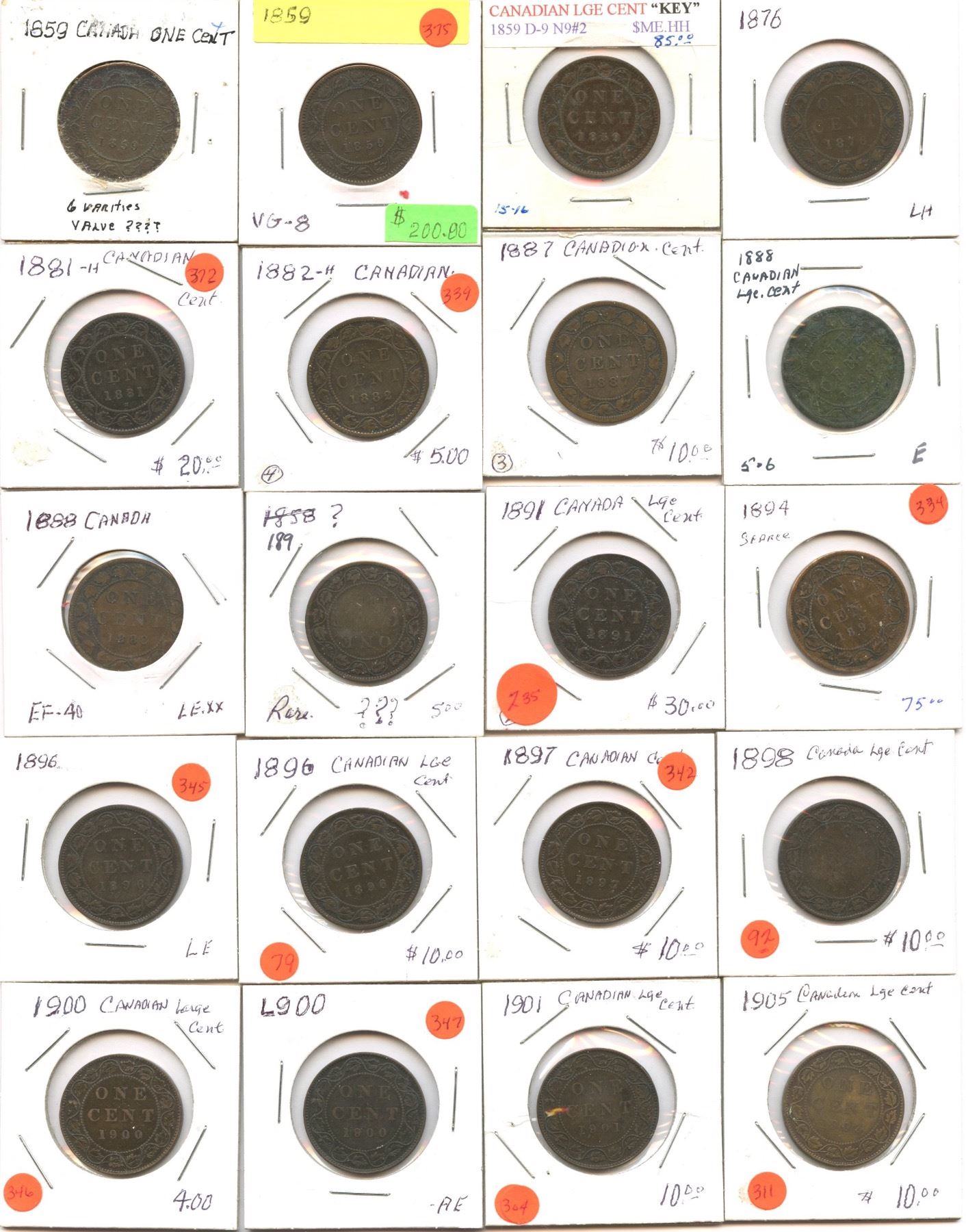 Canadian Coin Collection Sheets Canadian Coin Collection of 147 Pcs.