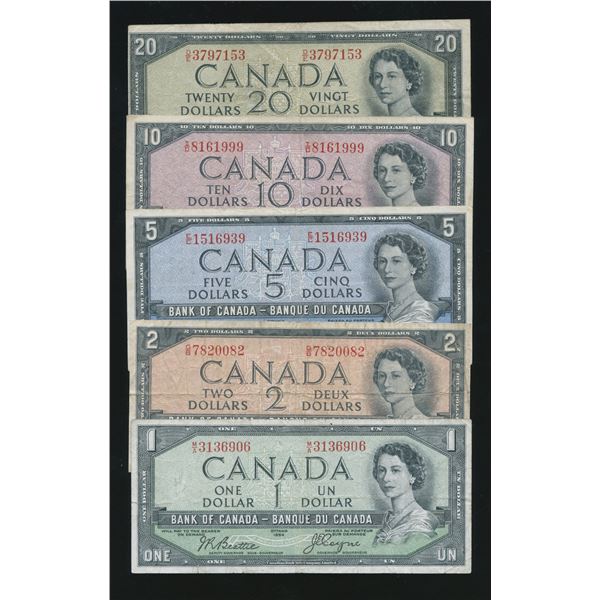 Bank of Canada $1 - $20, 1954 - Devil's Face Set