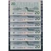 Image 1 : Bank of Canada $20, 1991 - Lot of 6 Consecutive Replacements
