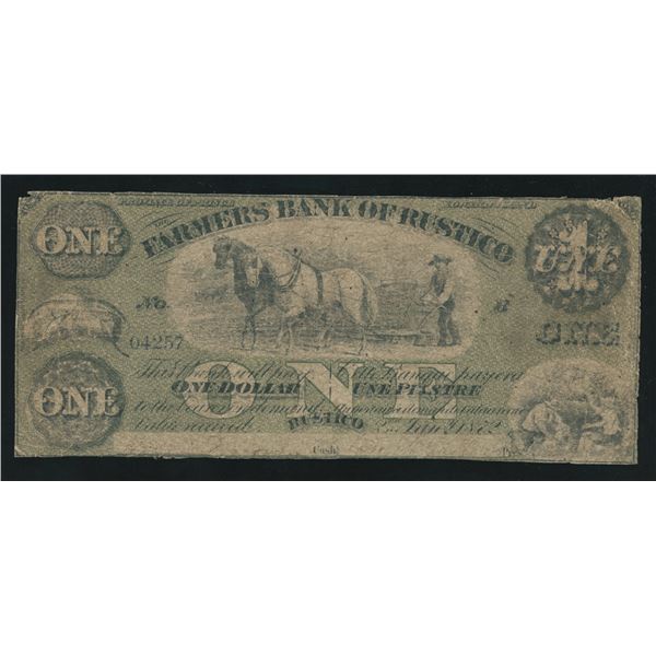 Farmers Bank of Rustico $1, 1872