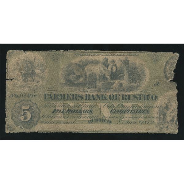 Farmers Bank of Rustico $5, 1872