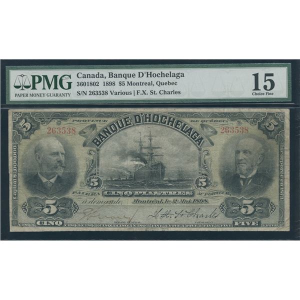 Banque D'Hochelaga $5, 1898