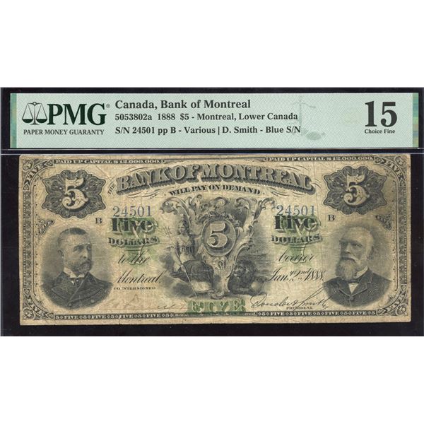 Bank of Montreal $5, 1888