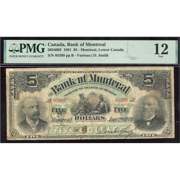 Bank of Montreal $5, 1891