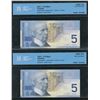 Image 2 : Bank of Canada $5, 2001 - Two Consecutive Gem's