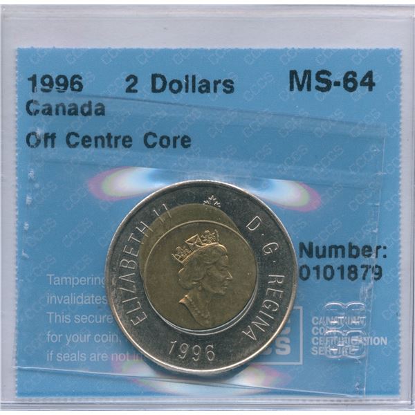 1996 Canada Toonie Error - Off Centre Core